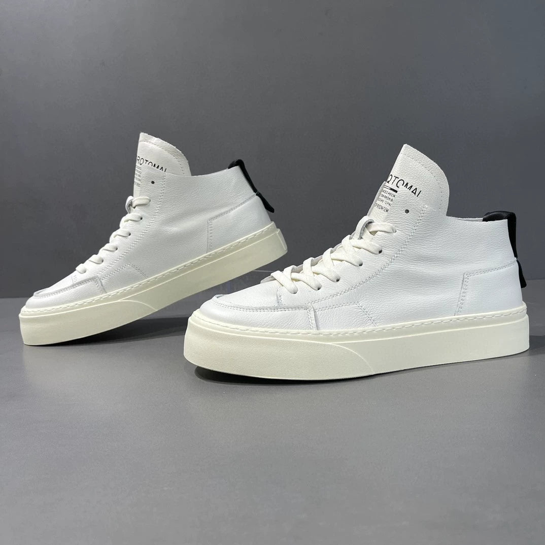 Trendy men's white high-top sneakers