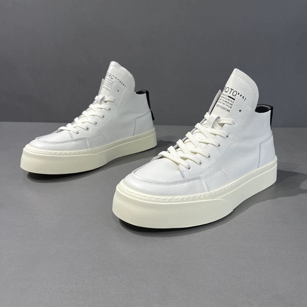 Trendy men's white high-top sneakers