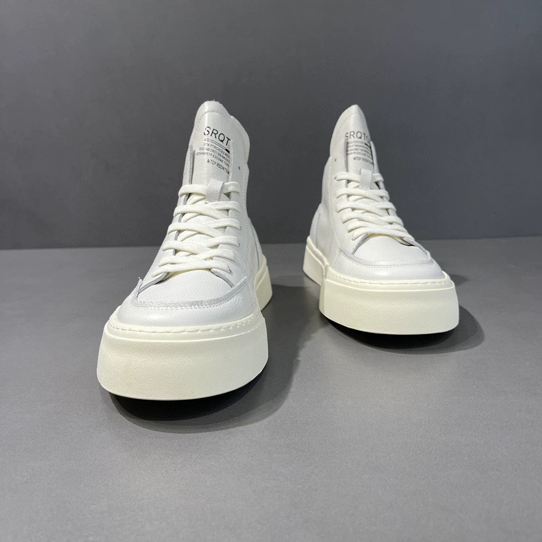 Trendy men's white high-top sneakers
