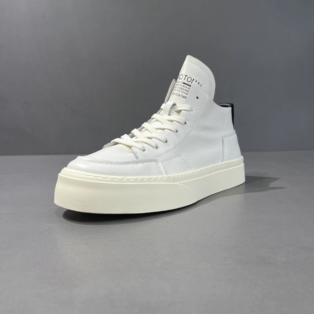Trendy men's white high-top sneakers